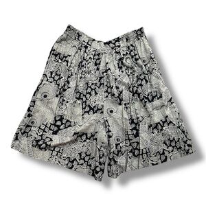 Vintage 80s JH Collectibles Black Beige Paisley Boho Wide Shorts Women’s Size 12